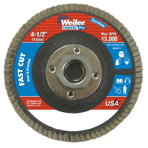 Weiler Vortec Pro Type 27 Non-Woven Zirconium Flap Disc - Medium Grade - 4 1/2 in Dia 5/8 in Center Hole - 13000 Max RPM