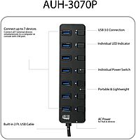 Adesso 7-Port USB 3.0 Hub with Individual Power Switch & Power Adapter