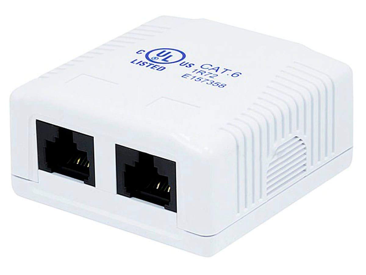 Monoprice Cat6 RJ45 Surface Mount Box - UL Listed, 2-Port, Dual IDC, 110D or Krone Type, 50u, TAA, No Logo, White