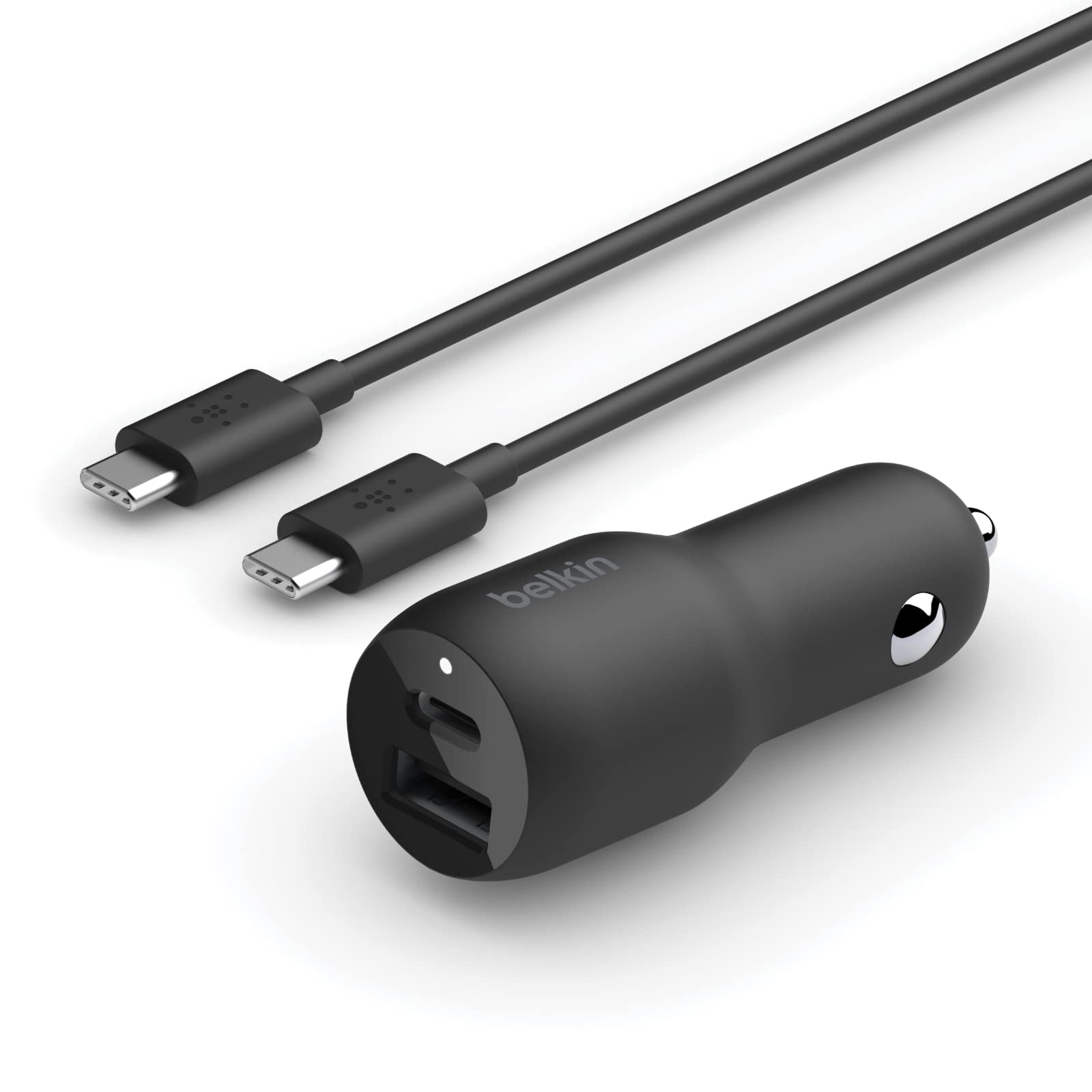Belkin 37W Dual Port Fast Car Charger with 3.3ft USB-C Cable Included, USB-C 25W PPS Port and USB-A 12W Port for Galaxy S23