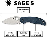 Spyderco Sage 5 Lightweight Folding Pocket Knife with 3 Inch CPM SPY27 Steel Blade and Cobalt Blue FRN Handle - PlainEdge - C123PCBL