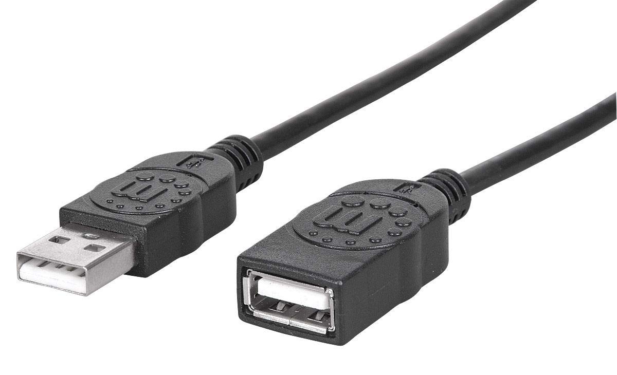 Manhattan USB-A to USB-A Extension Cable, 1.8m (6 ft), Hi-Speed USB 2.0, Black - 338653