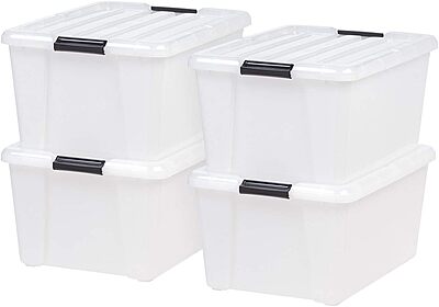 IRIS USA 45 Quart Plastic Storage Container Bin with Latching Lid, Pearl, 4 Pack