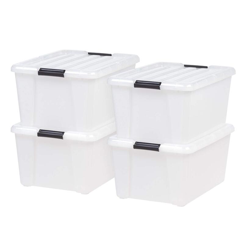 IRIS USA 45 Quart Plastic Storage Container Bin with Latching Lid, Pearl, 4 Pack