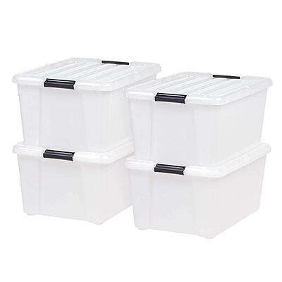 IRIS USA 45 Quart Plastic Storage Container Bin with Latching Lid, Pearl, 4 Pack