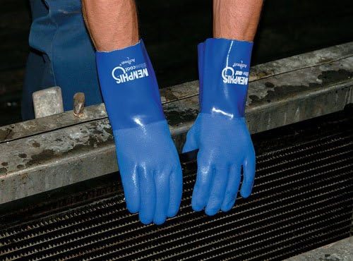 MCR SAFETY BlueCoat PVC Triple-Dipped Chemical Resistant Gloves with Seamless Knit Liner and Gauntlet