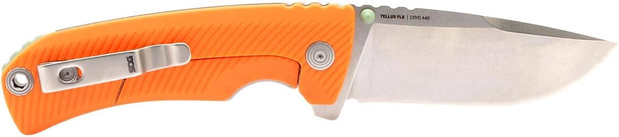 SOG Tellus FLK Full-Sized Frame Lock Folding Knife, GRN Handle, CRYO 440C Stainless Steel Blade, Reversible Pocket Clip