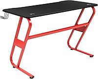 Flash Furniture 52inW Ergonomic PC Gaming Computer Desk With Cup Holder And Headphone Hook, Black/Red