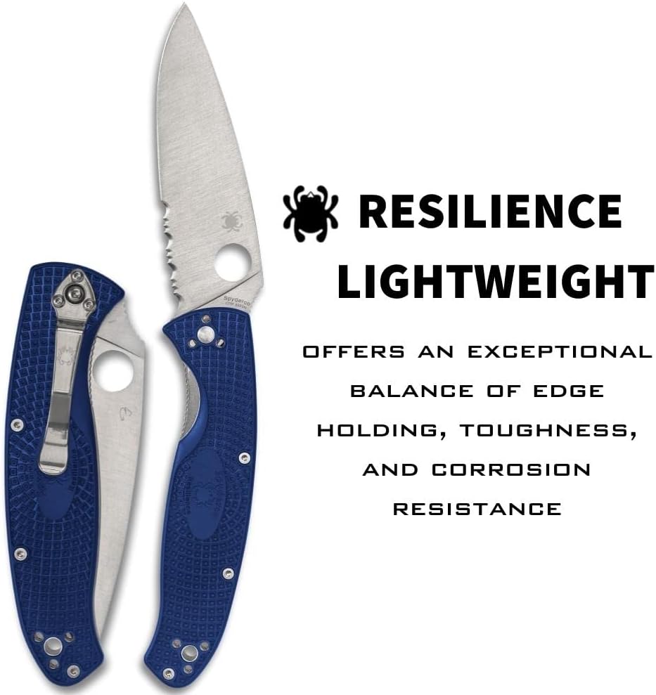 Spyderco Resilience Lightweight Folding Knife with CPM S35VN Stainless Steel Blade and Durable Blue FRN Handle