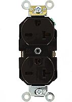 Leviton 20 Amp, 250 Volt, Industrial Heavy Duty Grade, Duplex Receptacle, Straight Blade, Self Grounding, 5462, Brown