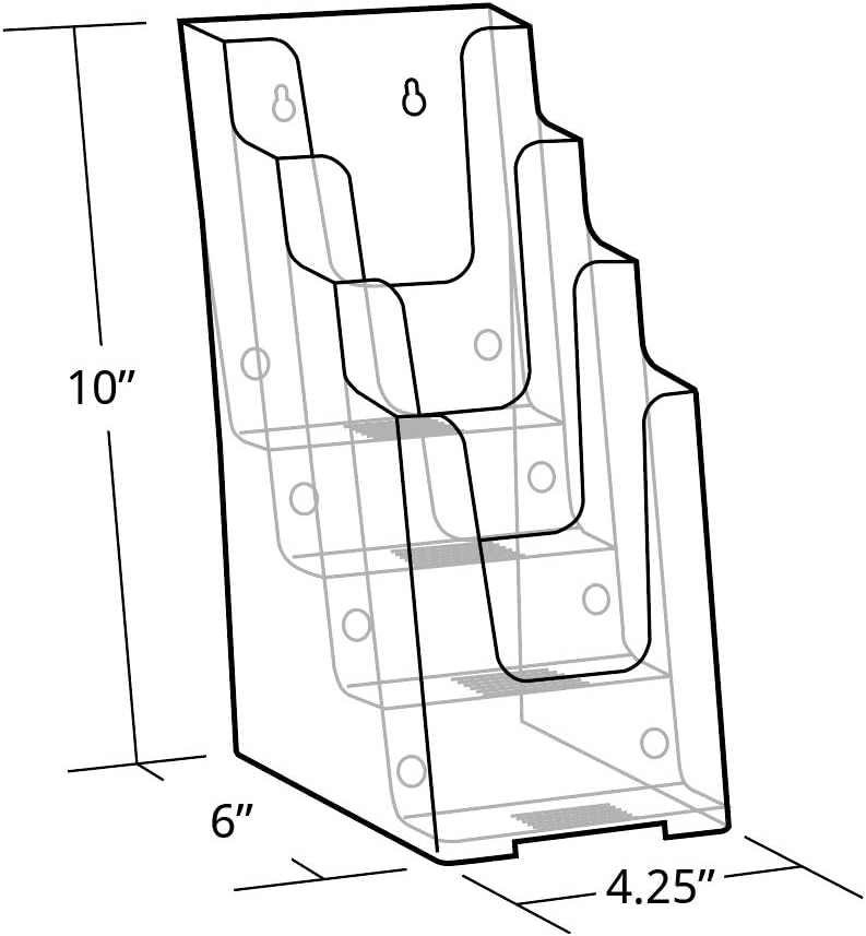 Azar Displays 252388 Clear Four-Tier Tri-Fold Brochure Holder, Acrylic Boxes for Display