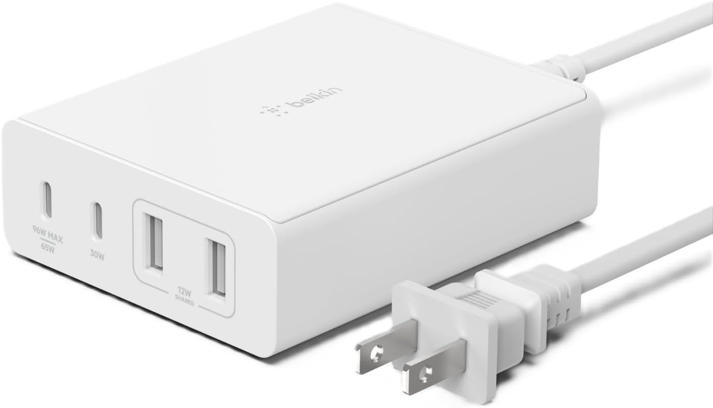 Belkin 4-Port Charger Block 108W - GaN Charger, Multi-Port w/ USB-C PD Fast Charge & USB-A Ports for Apple MacBook
