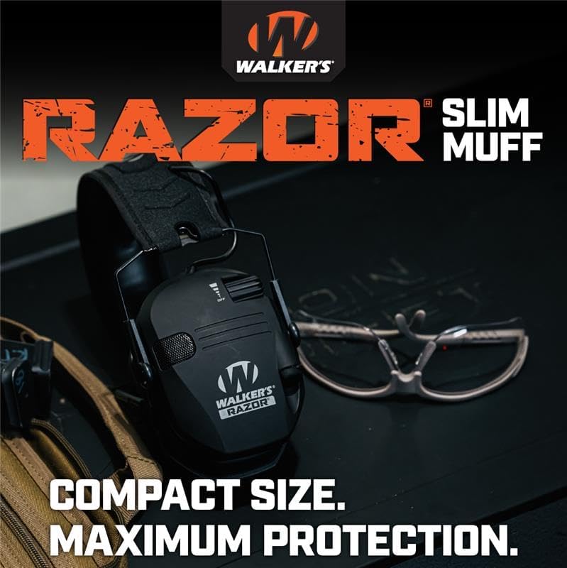 WALKER'S Razor Slim Electronic Earmuffs Ultra Low-Profile Folding Hearing Protection