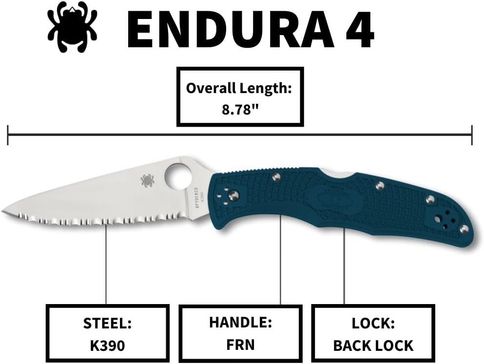 Spyderco Endura 4 Folding Pocket Knife with K390 Steel and Blue FRN Handle - SpyderEdge - C10FSK390