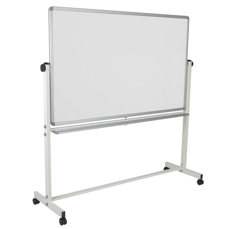 Flash Furniture HERCULES Series 64.25"W x 64.75"H Double-Sided Mobile White Board with Pen Tray