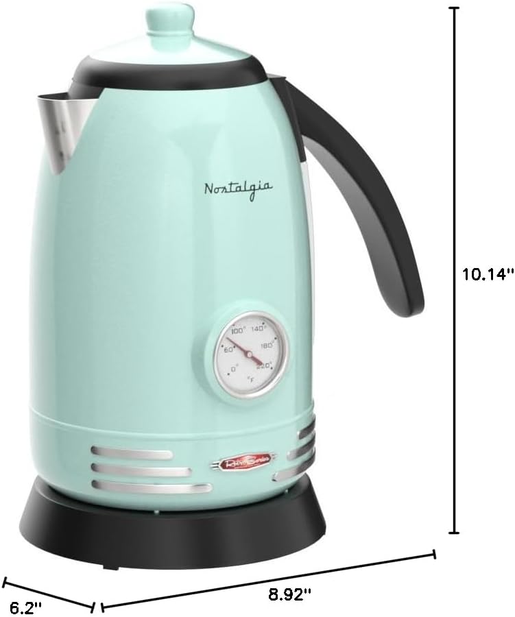 Nostalgia Retro Stainless Steel Electric Tea And Water Kettle, 1.7 Liters, Auto-Shut Off & Boil-Dry Protection
