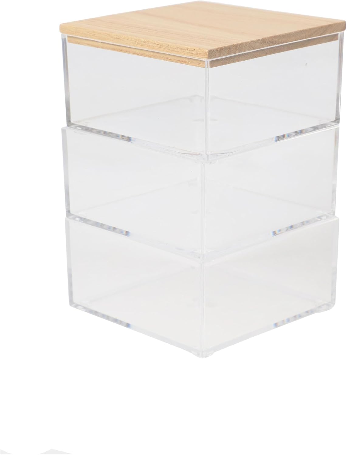MARTHA STEWART Brody Plastic Storage Organizer Bins with Wood Lids