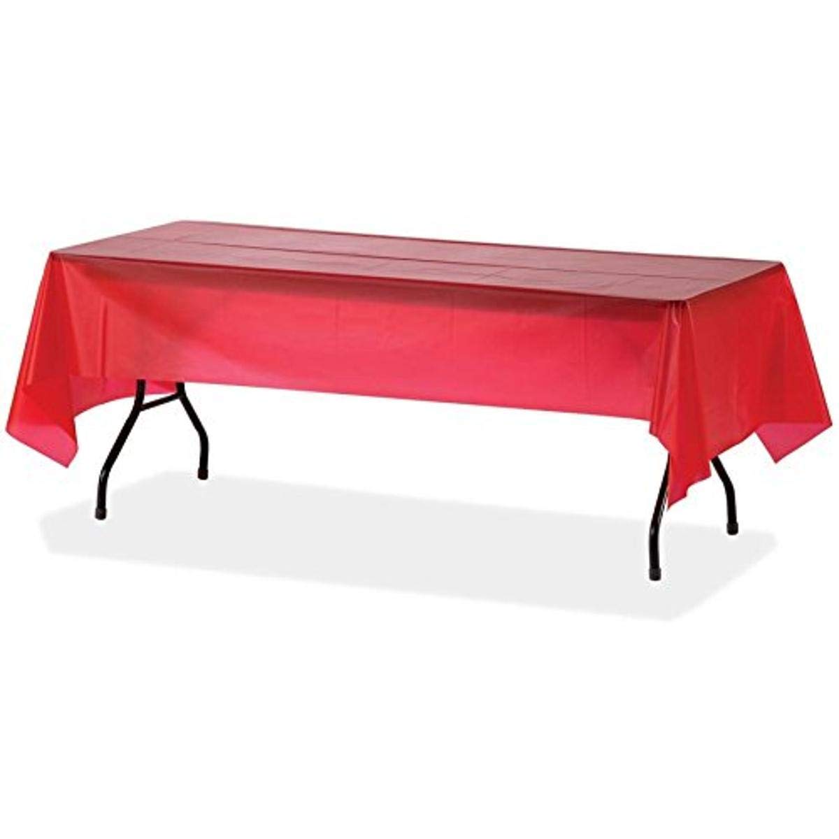 Genuine Joe GJO10326 Red Plastic Rectangular Table Cover, 108" Length x 54" Width, Red (Pack of 6)
