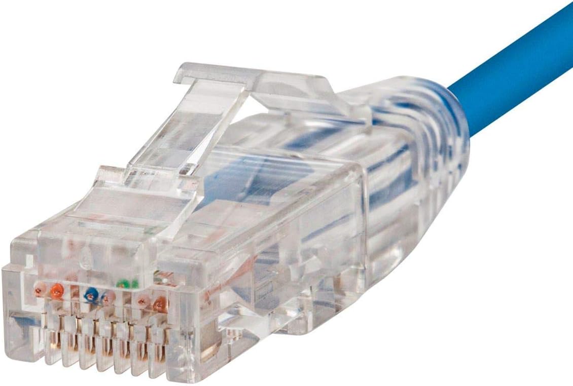 Monoprice Cat6 1ft Blue Component Level Patch Cable UTP 28AWG 550MHz Pure Bare Copper Snagless RJ45 SlimRun Series Ethernet