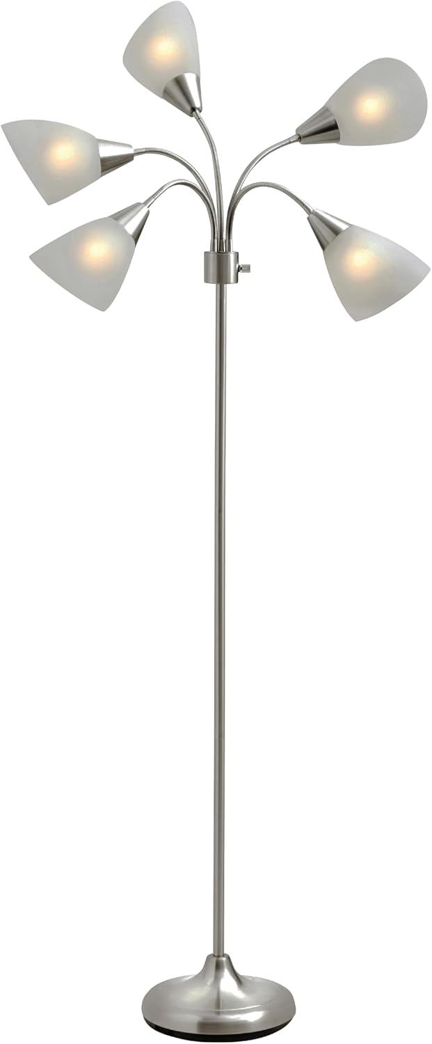 Adesso 7205-22 Multi-White Shade Floor Lamp, Adjustable Gooseneck Arms, Silver