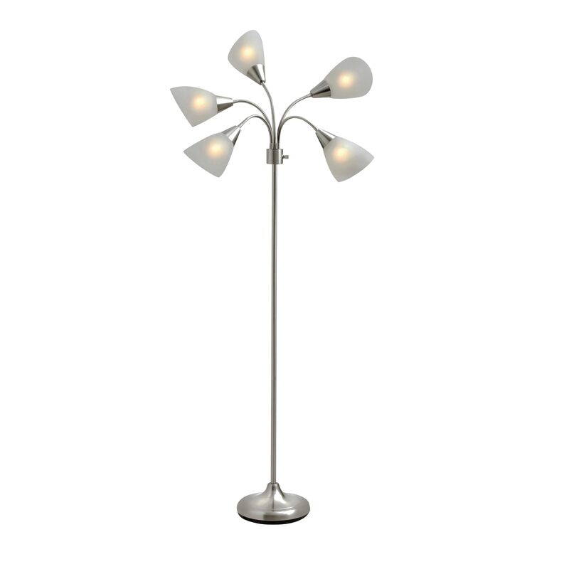 Adesso 7205-22 Multi-White Shade Floor Lamp, Adjustable Gooseneck Arms, Silver