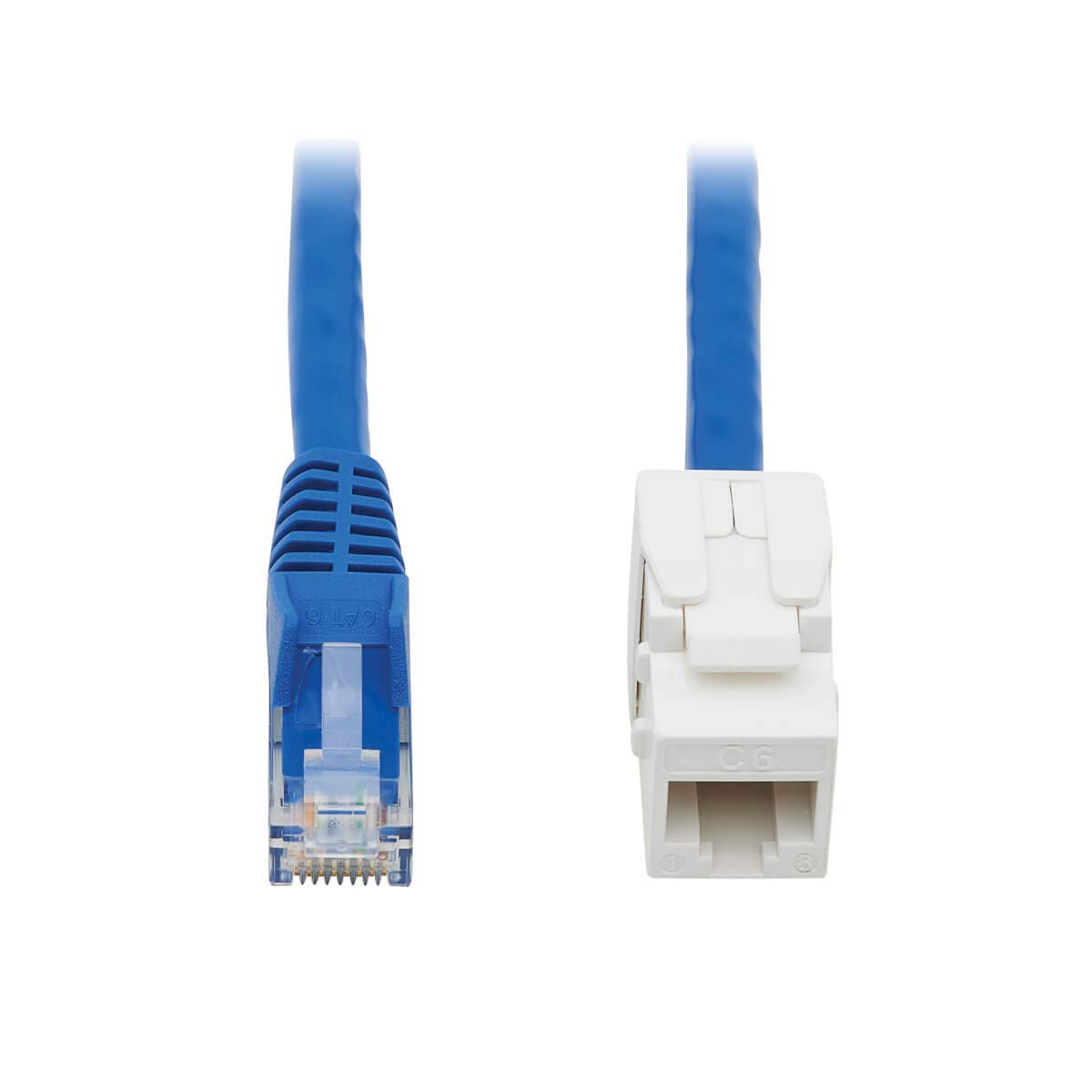 Tripp Lite Cat6 Keystone Jack Cable Assembly, Unshielded Ethernet Extension Network Cable, PoE+, RJ45 M/F, 18 in
