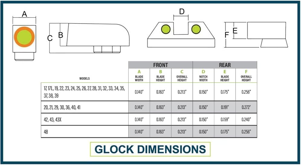 Night Fision Tritium Night Sight Set for Glock 42/43/43X