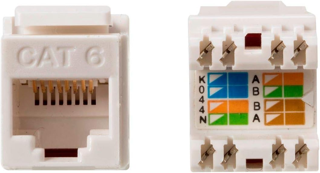 Monoprice Cat6 Punch Down Keystone Jack - Short Body, 180-Degree, 8P8C, for 22-24AWG Solid Wire, White