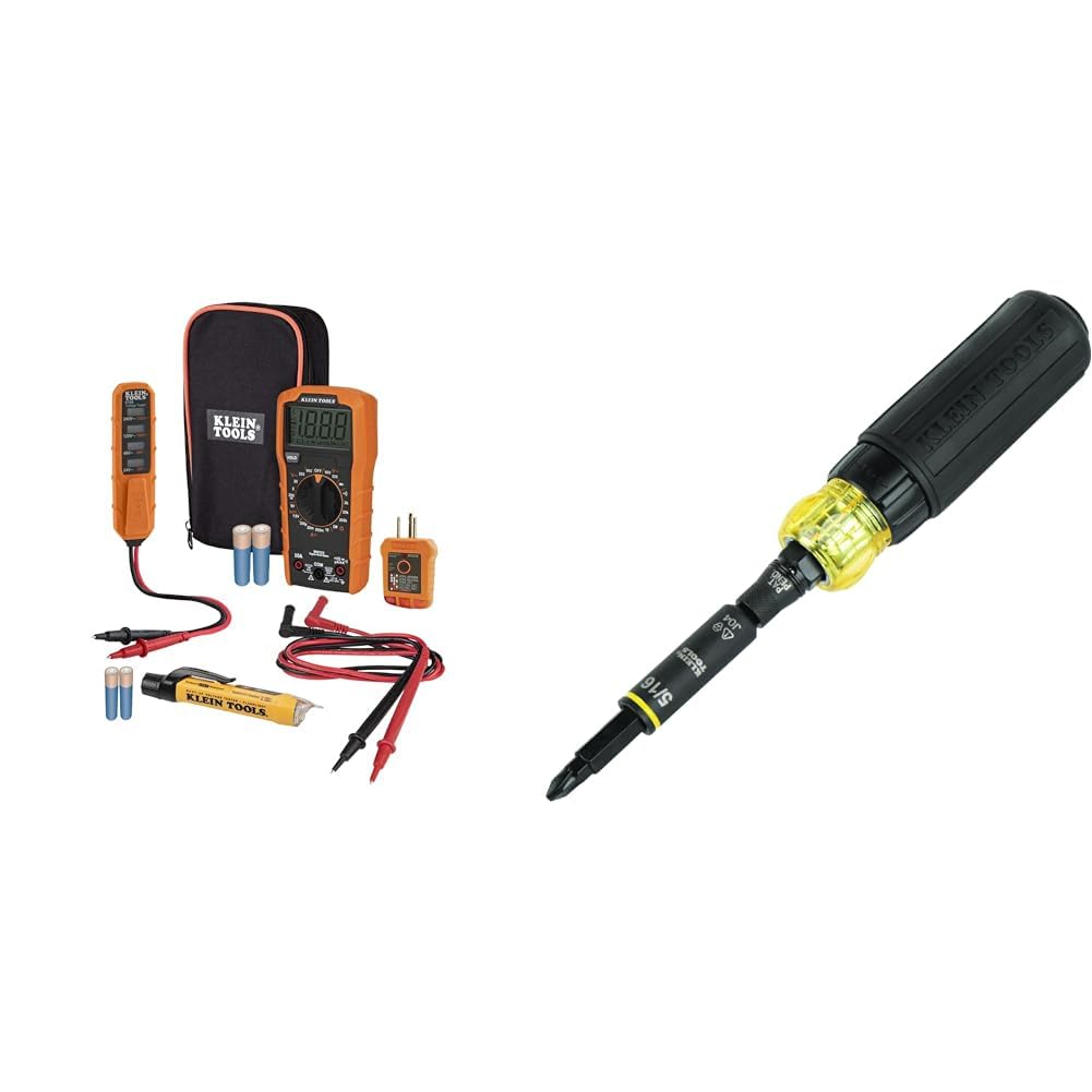 Klein Tools Digital Multimeter Test Kit with 11-in-1 Impact Rated Ratcheting Screwdriver/Nut Driver Tester Kit + Multi-Bit