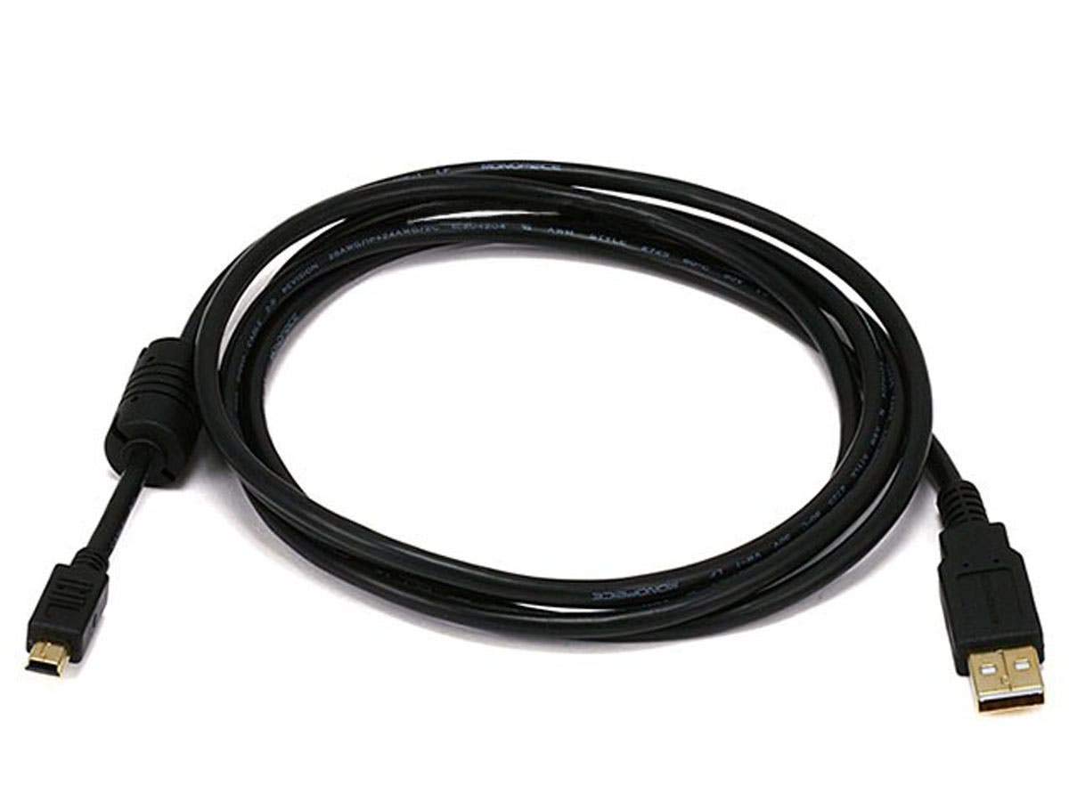 Monoprice 3-Feet USB 2.0 A Male to Mini-B 5pin Male 28/24AWG Cable with Ferrite Core (Gold Plated) (105447),Black
