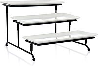 Elama 3-Tier Porcelain Serveware Set with Metal Rack