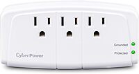 CyberPower CSB300W Essential 3 - Outlet Surge with 900 J - Clamping Voltage 800V, NEMA 5-15P, Wall Tap, EMI/RFI Filtration, White, Lifetime Warranty