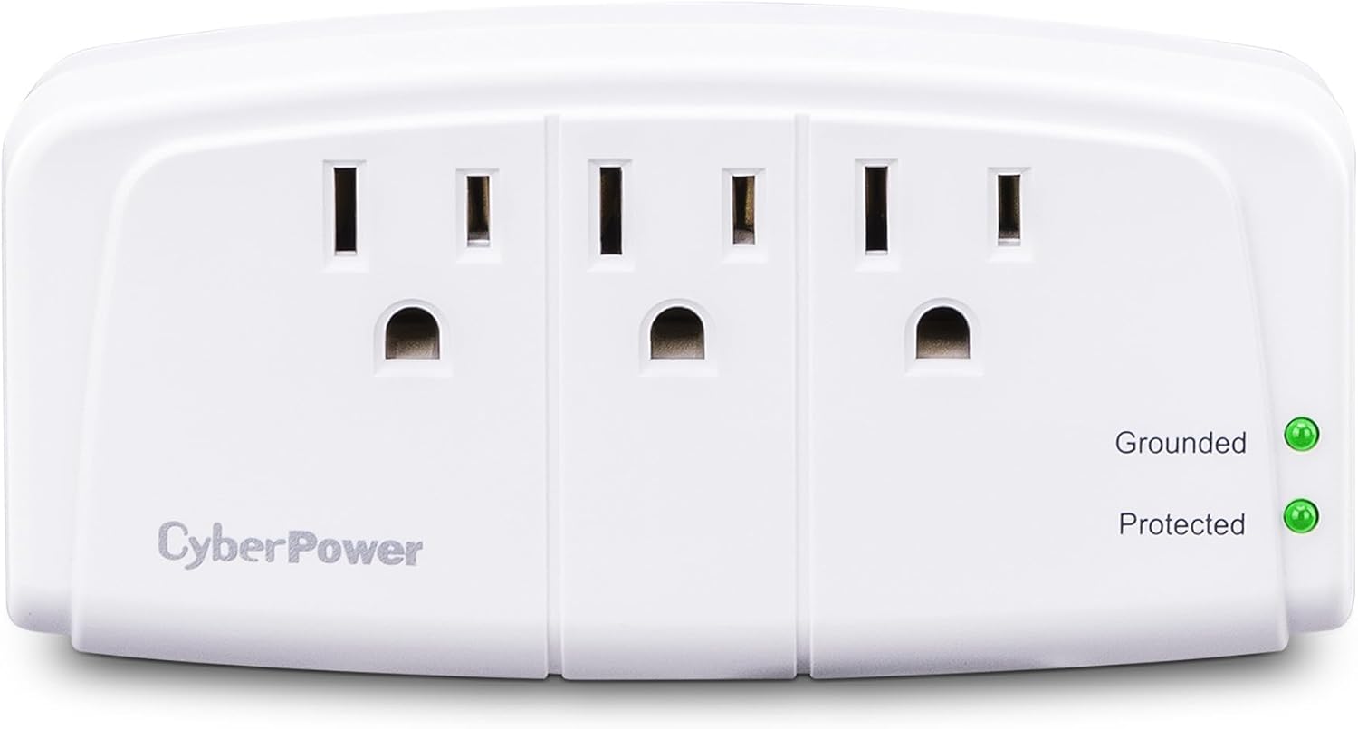 CyberPower CSB300W Essential 3 - Outlet Surge with 900 J - Clamping Voltage 800V, NEMA 5-15P, Wall Tap, EMI/RFI Filtration