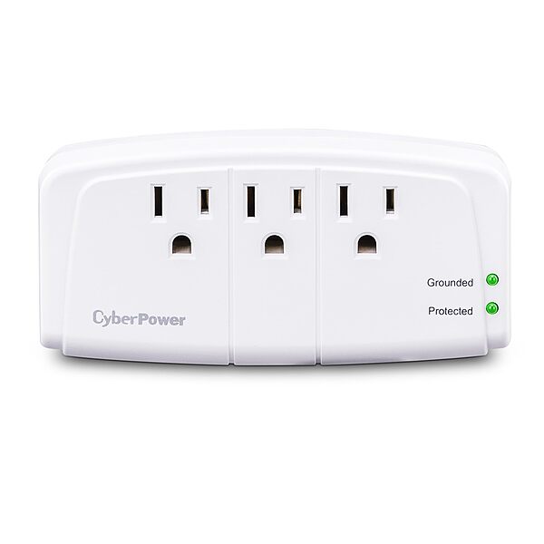 CyberPower CSB300W Essential 3 - Outlet Surge with 900 J - Clamping Voltage 800V, NEMA 5-15P, Wall Tap, EMI/RFI Filtration, White, Lifetime Warranty
