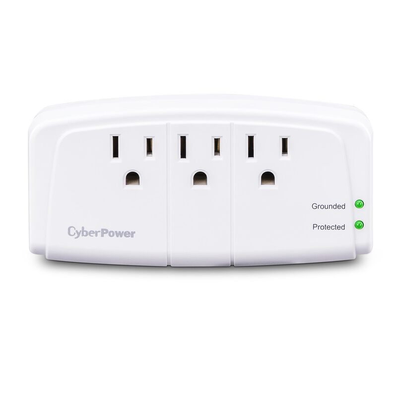CyberPower CSB300W Essential 3 - Outlet Surge with 900 J - Clamping Voltage 800V, NEMA 5-15P, Wall Tap, EMI/RFI Filtration, White, Lifetime Warranty