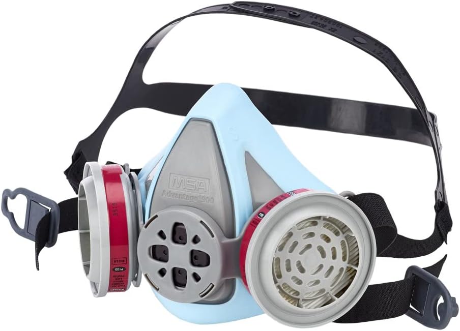 MSA Advantage 900 Elastomeric Half-Mask Respirator - Filters Exhaled Breath, Rear Clasp and Drop-Down Head Harness. Large