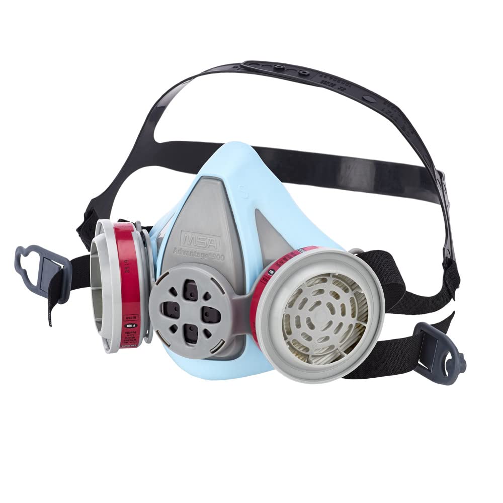 MSA Advantage 900 Elastomeric Half-Mask Respirator - Filters Exhaled Breath, Rear Clasp and Drop-Down Head Harness. Large