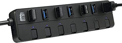 Adesso 7-Port USB 3.0 Hub with Individual Power Switch & Power Adapter