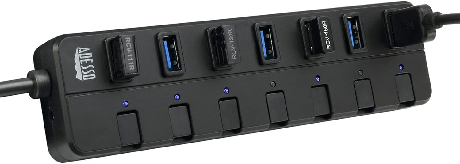 Adesso 7-Port USB 3.0 Hub with Individual Power Switch & Power Adapter