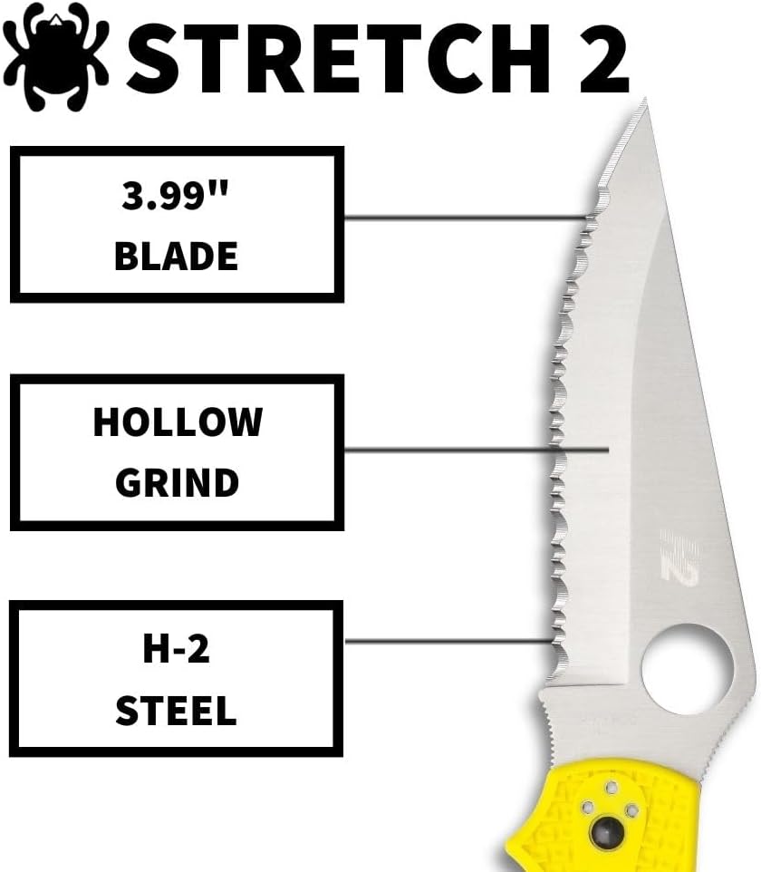 Spyderco Stretch 2 XL Lightweight Salt Folding Pocket Knife with 3.99 Inch H-2 Tool Steel Blade and Yellow FRN Handle