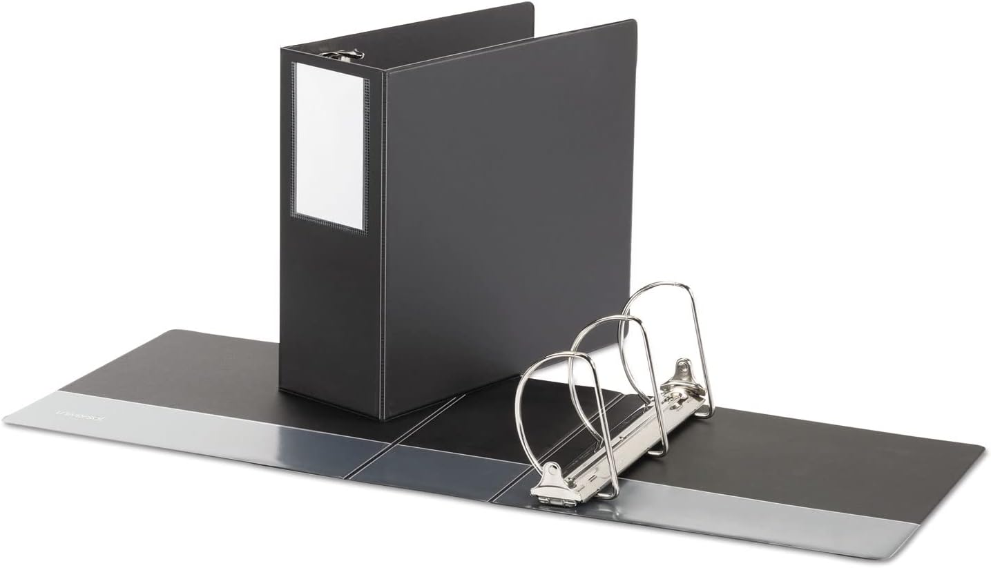 Universal D-Ring Binder, 5" Capacity, 8-1/2 x 11, Black, Reference Binder with Label Holder