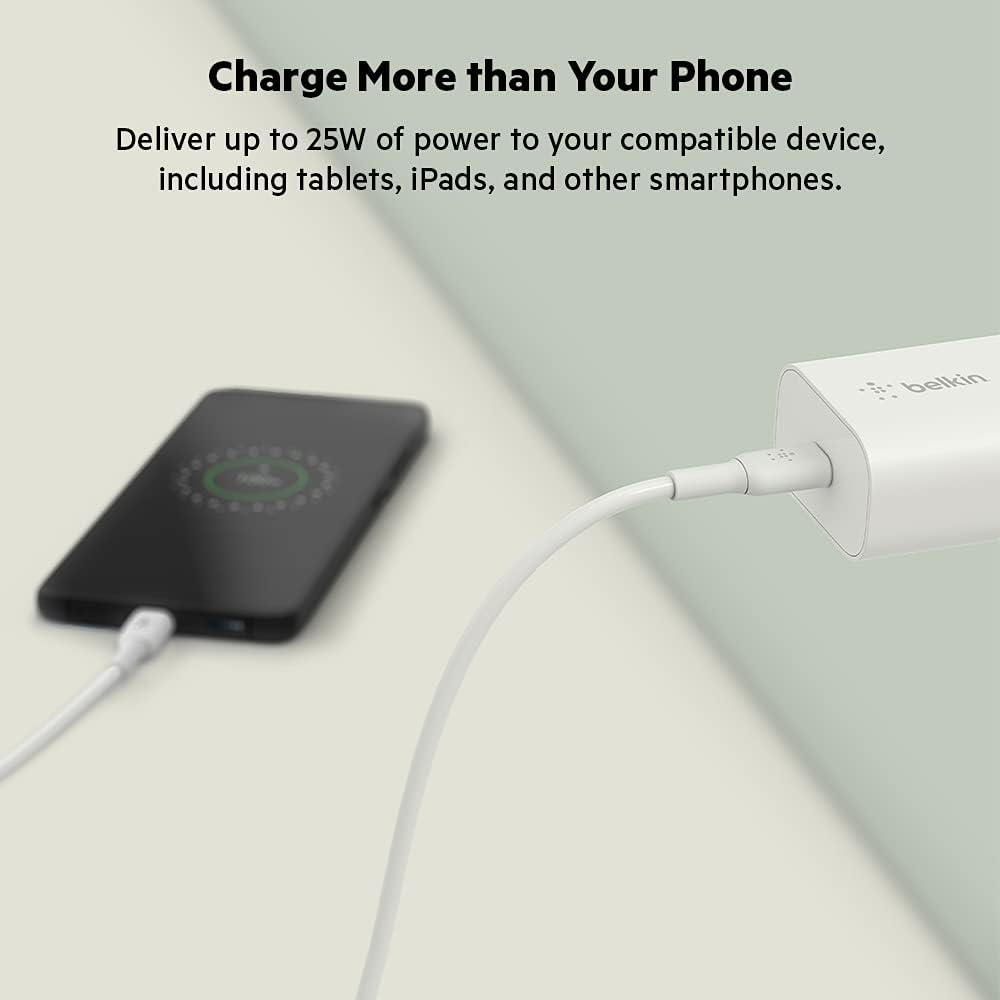 Belkin USB C Charger Block 25W - Power Delivery PPS Super Fast Charging - Apple iPhone 16 Series, Samsung Galaxy S25, iPad