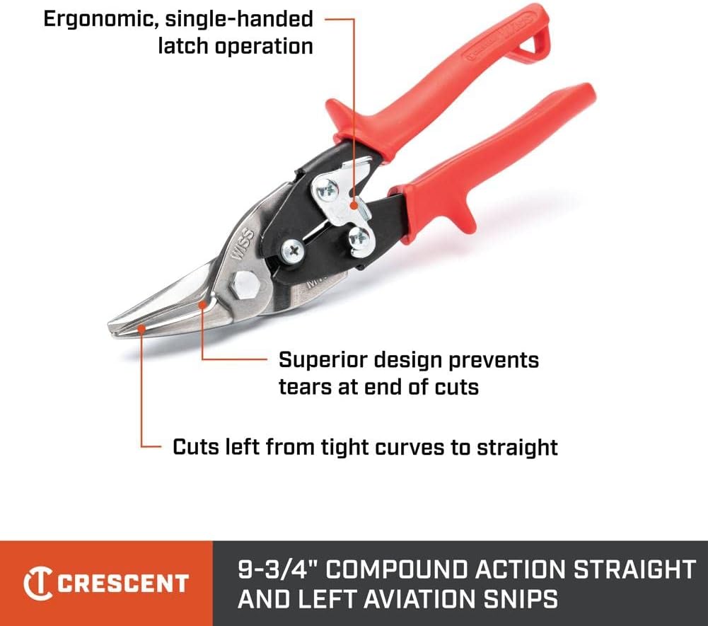 Crescent Wiss 9-3/4" MetalMaster Compound Action Straight and Left Aviation Snips - M1R 1 Count (Pack of 1)