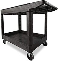 Rubbermaid Commercial Products 2-Shelf Utility/Service Cart, Medium, Black, Lipped Shelves, Ergonomic Handle, 500 lbs. Capacity, for Warehouse/Garage/Cleaning/Manufacturing Medium Black