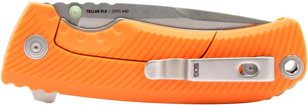 SOG Tellus FLK Full-Sized Frame Lock Folding Knife, GRN Handle, CRYO 440C Stainless Steel Blade, Reversible Pocket Clip