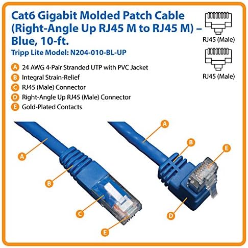 Tripp Lite Cat6 Gigabit Angled Molded RJ45 Patch Cable