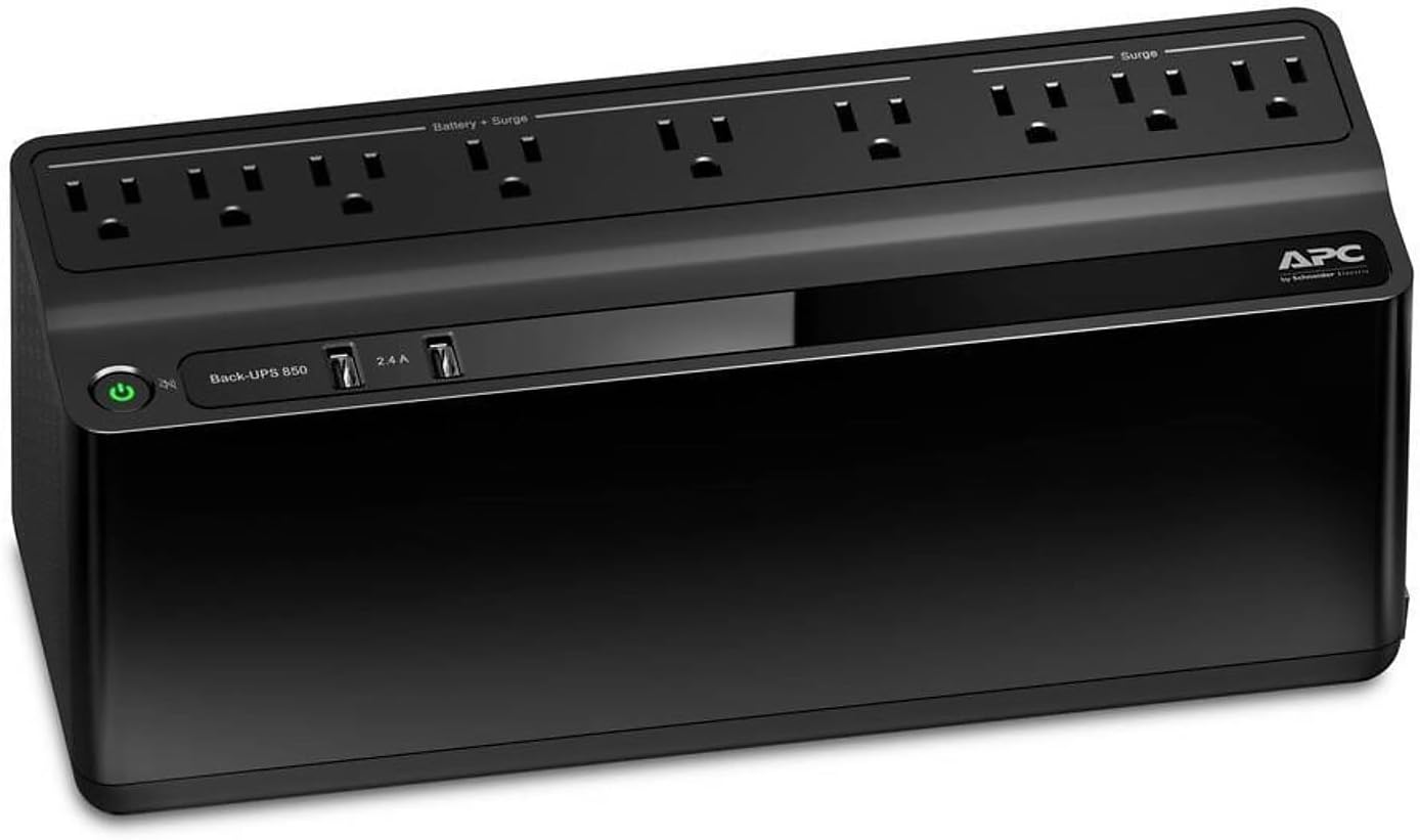 APC UPS Battery Backup and Surge Protector, 850VA Backup Battery Power Supply, BE850G2 Back-UPS with (2) USB Charger Ports