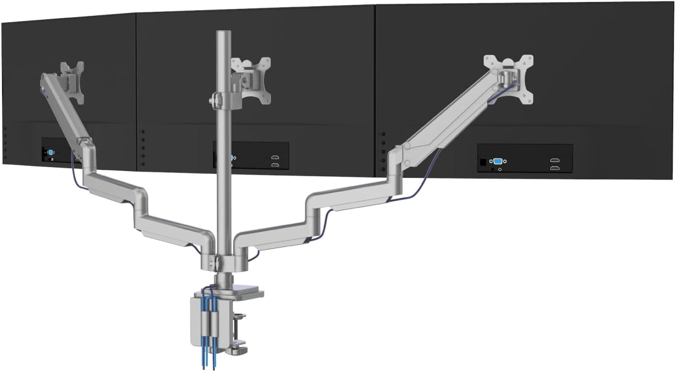 Mount-It! Triple Monitor Mount with USB and Audio Ports, 3 Monitor Desk Mount