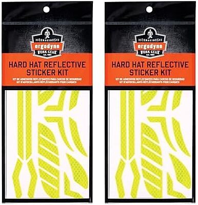 Ergodyne Skullerz 8961 Reflective Hard Hat Stickers, Safety Helmet Strips, Hard Hat Accessories Adhesive Sticker Decal Kit Yellow Pack of 2