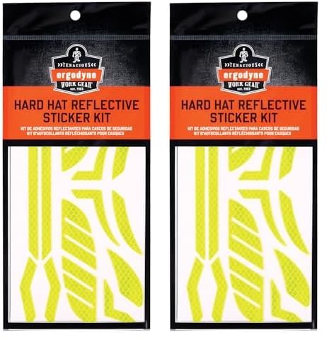 Ergodyne Skullerz 8961 Reflective Hard Hat Stickers, Safety Helmet Strips, Hard Hat Accessories Adhesive Sticker Decal Kit Yellow Pack of 2